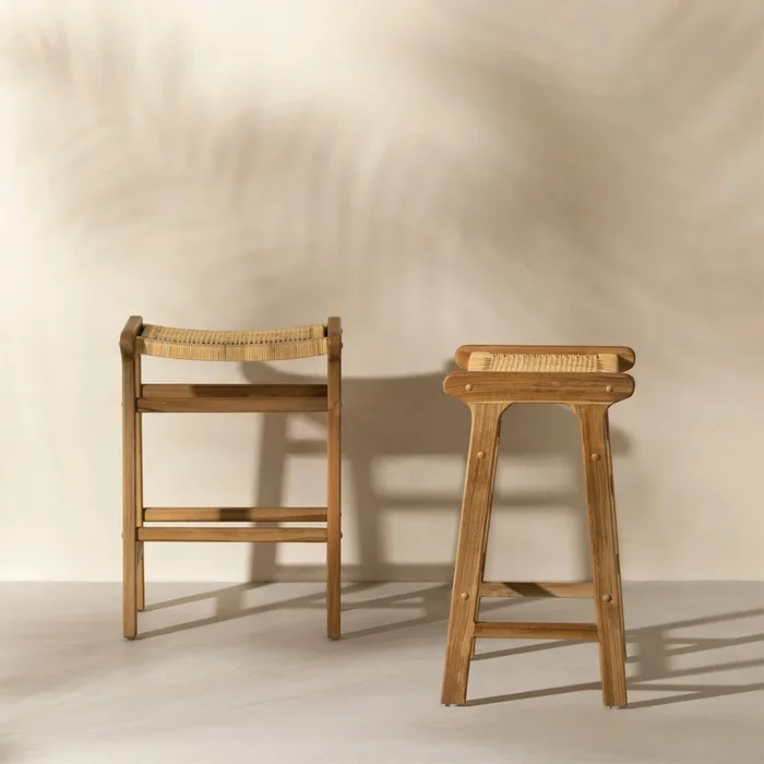 Rattan and Teak Stool, Set of 2 – Agave