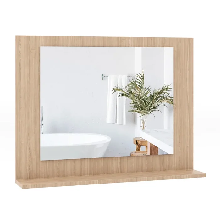 Rectangle Bathroom Mirror with Shelf 23.5 x 17.5 Inch and Wood Frame
