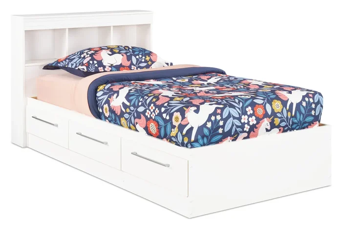 Riley Mates Bed with Bookcase Headboard Set for Kids, Made in Canada, White – Twin Size | Lit matelot Riley avec ensemble de tête de lit bibliothèque pour enfants, fabriqué au Canada, blanc – format lit simple