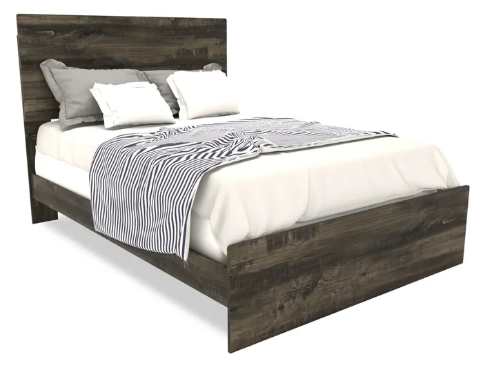 Riley Panel Bed with Headboard & Frame for Kids, Made in Canada, Grey – Full Size | Lit à panneaux Riley avec tête de lit et cadre de lit pour enfants, fabriqué au Canada, gris – format lit double