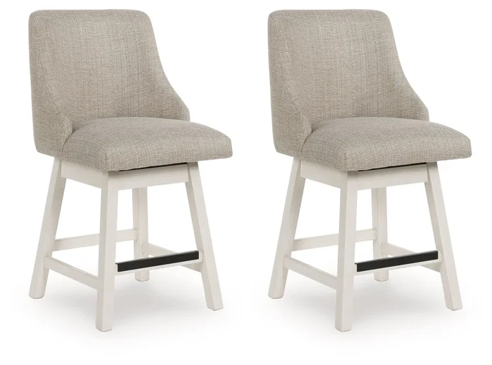 Robbinsdale – Upholstered Swivel Curved Back Barstool (Set of 2) – Antique White