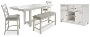 Robbinsdale Counter Height Dining Table, 2 Barstools, Bench and Server