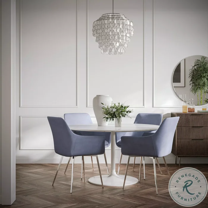 Rowan White Marble 54″ Round Pedestal Dining Room Set