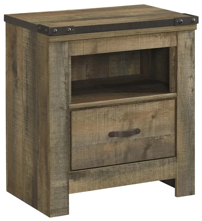 Rustic 1-Drawer Nightstand with USB Chargers