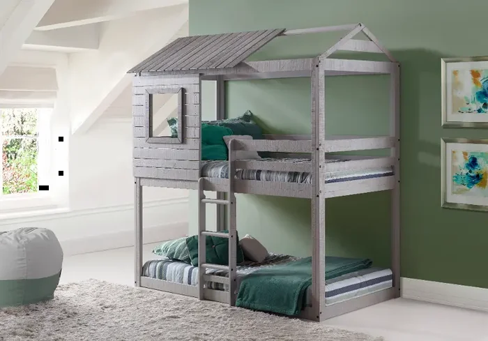 Rustic Gray Twin over Twin Bunk Bed – Tree Fort