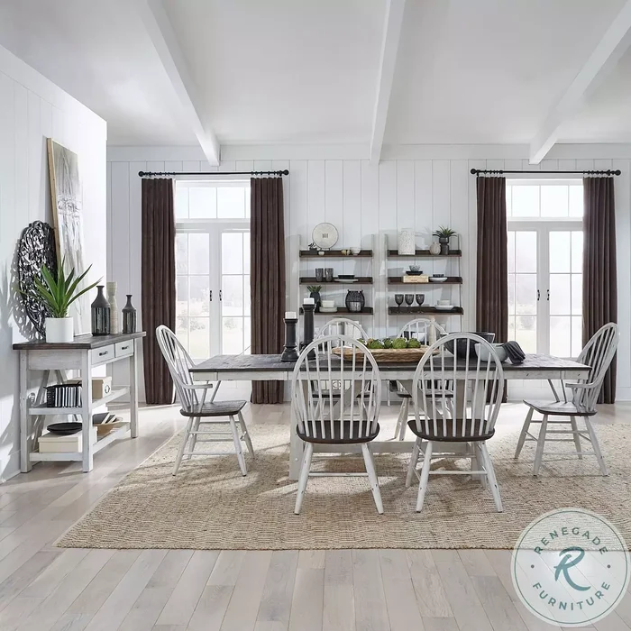 Rustic Haven Two Tone White Extendable Trestle Dining Room Set
