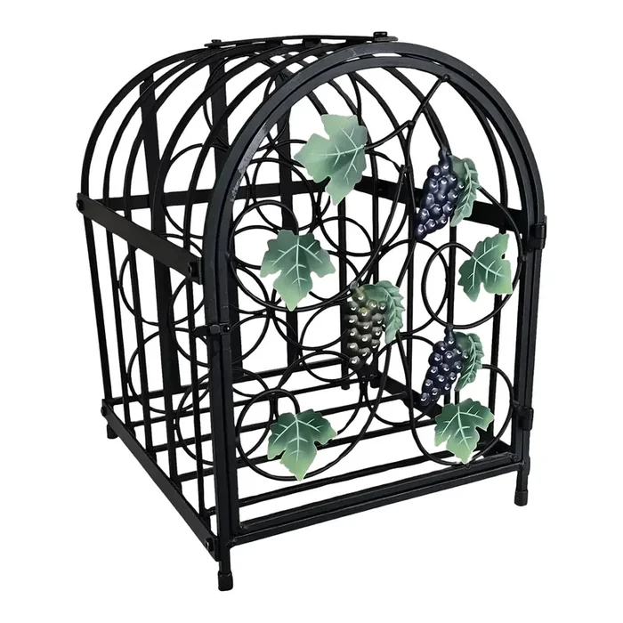Rustic Vintage Black Metal Ivy Wine Table Display Rack