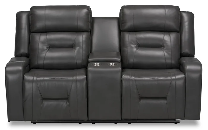 Ryker 72.24″ Leather-Look Fabric Reclining Loveseat with Storage Console – Grey | Causeuse inclinable Ryker de 72,24 po en tissu d’apparence cuir avec console de rangement – grise