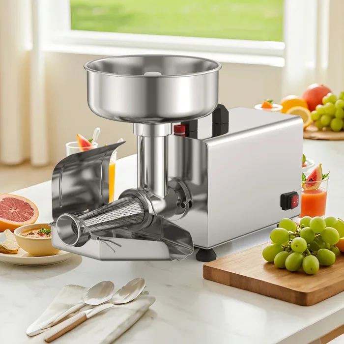 Safe High Efficiency Tomato Strainer with Enclosed Motor and Stable Base