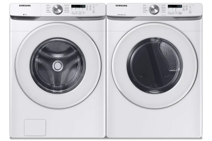 Samsung 5.2 Cu. Ft. Front-Load Washer and 7.5 Cu. Ft. Electric Dryer – White | Laveuse à chargement frontal de 5,2 pi³ et sécheuse électrique de 7,5 pi³ de Samsung – blanches | SAFL600W