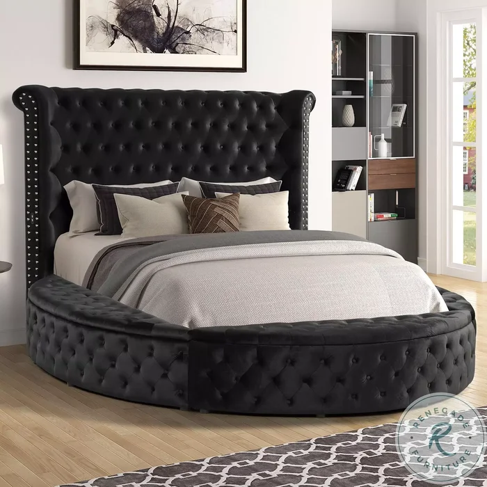 Sansom Black Queen Upholstered Storage Platform Bed