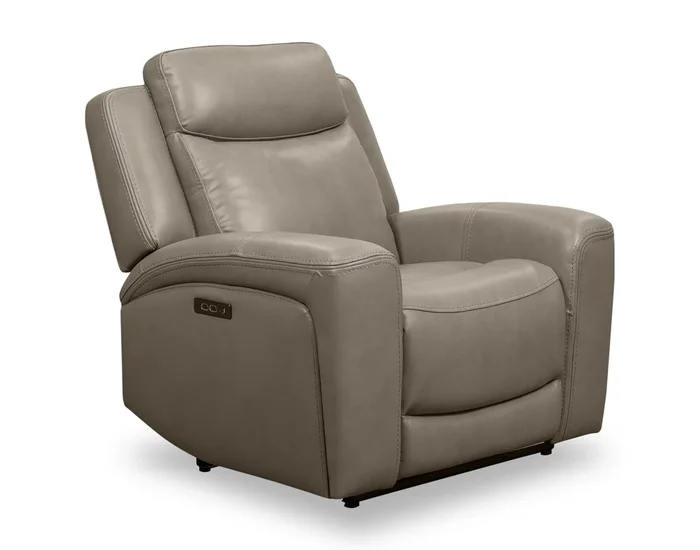 Scott Living Prescott 42.5″ Genuine Leather Power Reclining Chair with Power Headrest – Grey | Fauteuil à inclinaison électrique Prescott de Scott Living de 42,5 po en cuir véritable avec appuie-tête électrique – gris