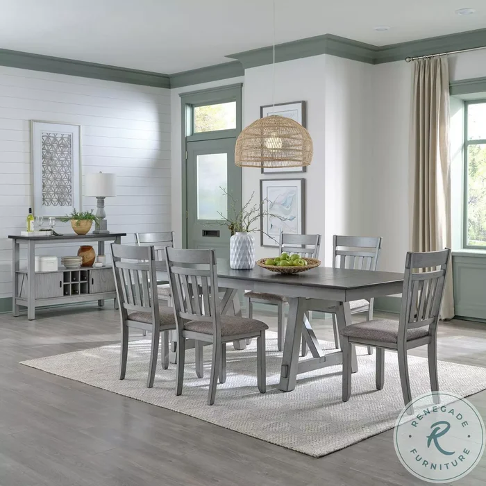 Seabrook Smokey Gray And Carbon Gray Trestle Extendable Dining Room Set