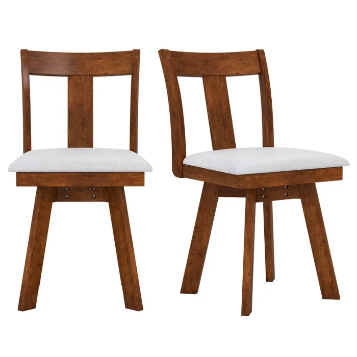 Set of 2 Swivel Dining Room Chairs with Rubber Wood Frame