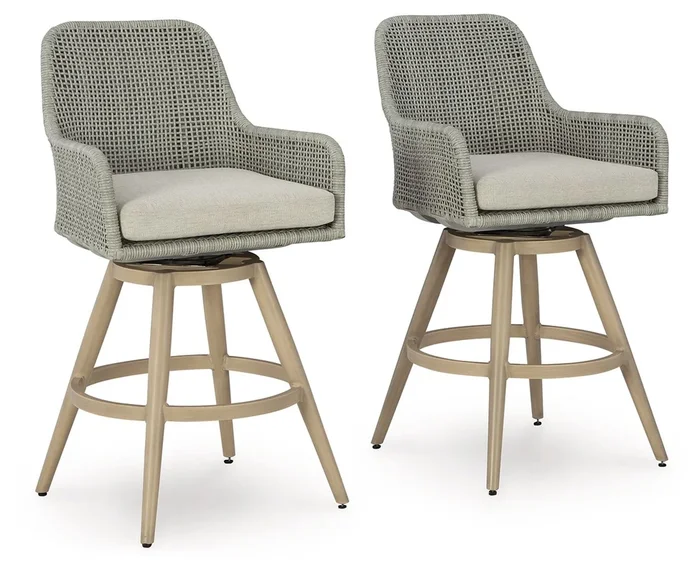 Seton Creek – Barstool With Cushion (Set of 2) – Beige / Gray