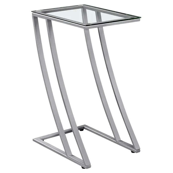 Silver Metal with Tempered Glass Accent Table|Table d’appoint en métal argenté avec verre trempé|D90F3G6K