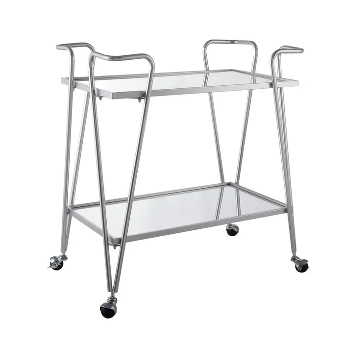 Silver Mid-Century Bar Cart|Chariot-bar de style du milieu du 20e siècle argenté