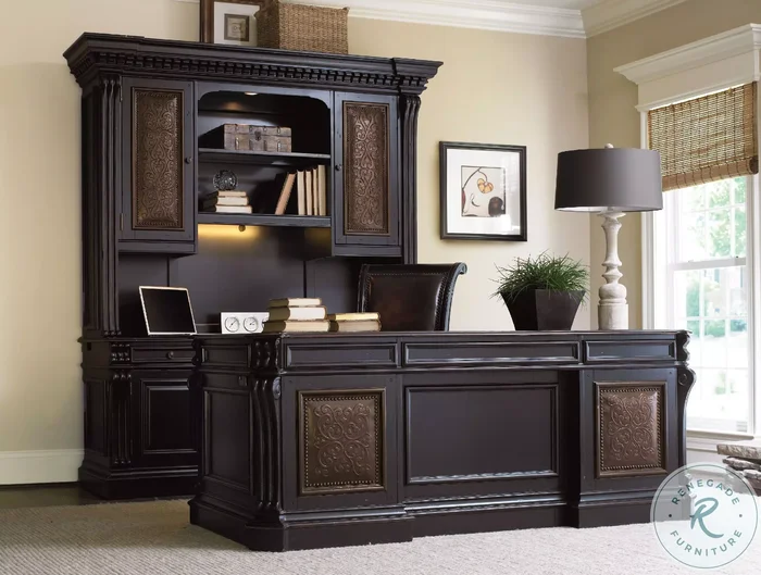 Silverton Black 76” Executive Home Office Set with Leather Panels