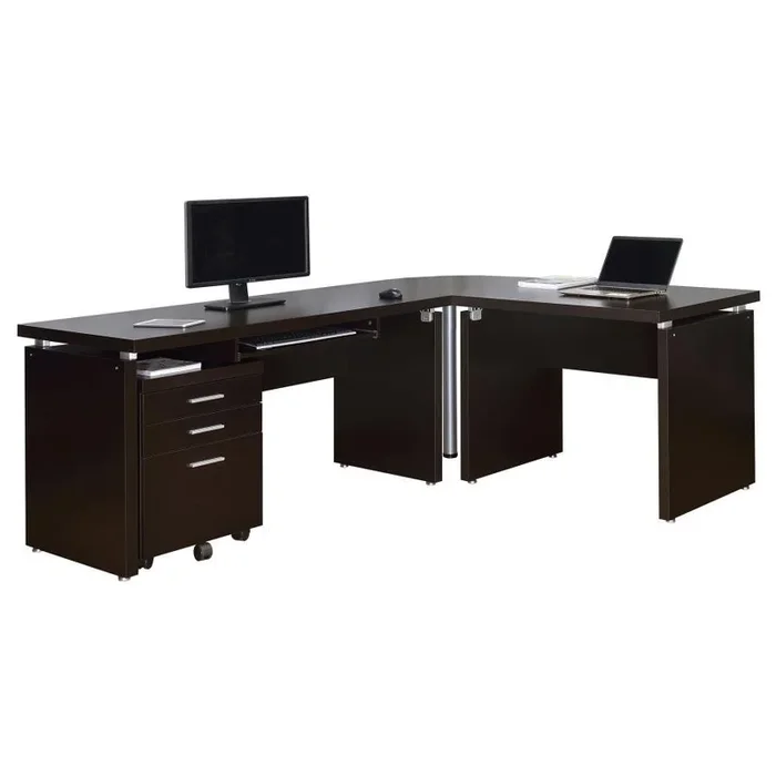 Skylar – L-Shape Desk With Mobile File Cabinet – Cappuccino