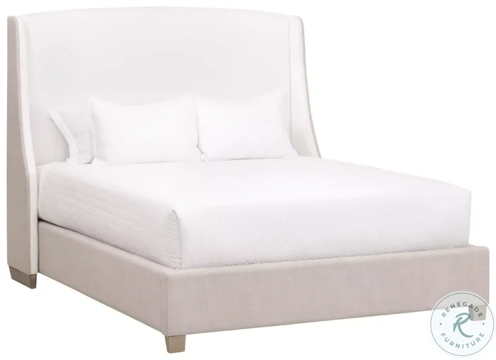 Sloan LiveSmart Peyton Pearl And Bisque Performance Fabric Queen Wingback Upholstered Platform Bed