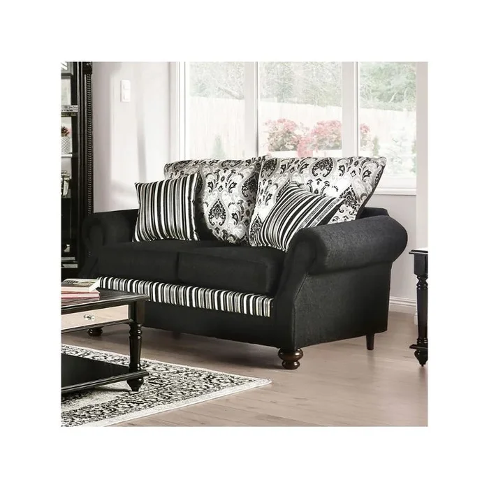 Sm4438-lv Furniture Of America Kenna – Black/silver Loveseat – Black/silver