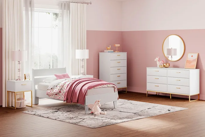 Socalle Youth Platform Bedroom Set w/ Platform Headboard Bed (White)