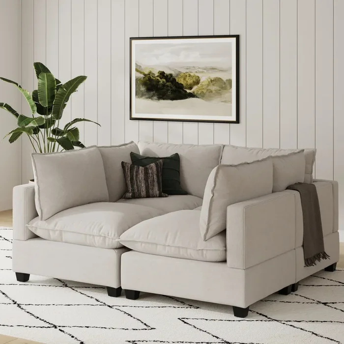Soft Fabric 4-Piece Cloud Pit Sofa Couch Gray