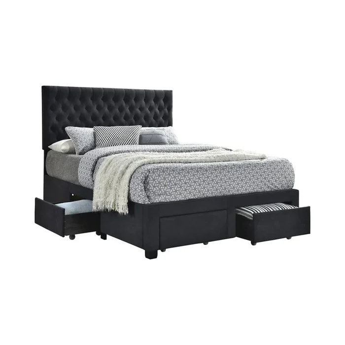 Soledad Eastern King, Full, & Queen 4-drawer Button Tufted Storage Bed Black & White