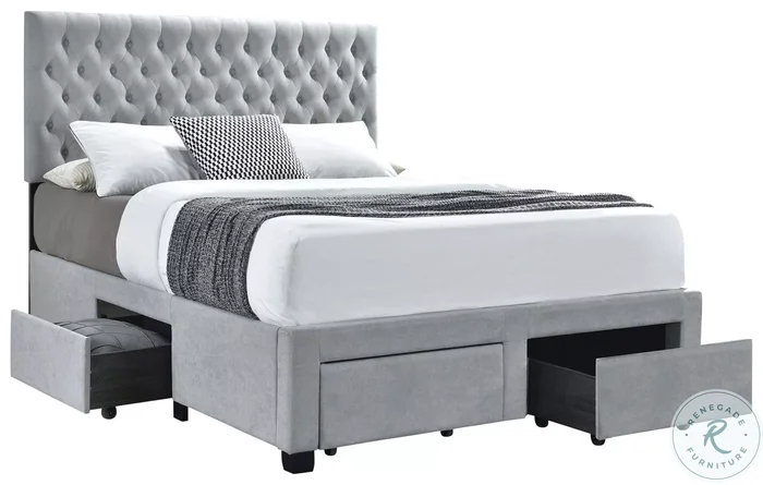 Soledad Light Gray Upholstered King Storage Platform Bed