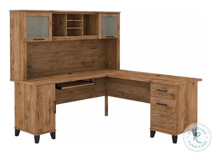 Somerset Fresh Walnut 72″ L Shaped Desk with Hutch