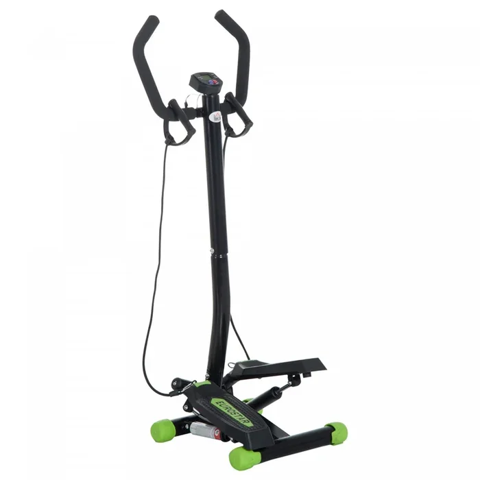 Soozier Adjustable Twist Stepper W/ Lcd Monitor And Resistance Bands, Stair Stepper Aerobic Body Wor|Mini Stepper Avec Guidon, Extenseurs, Compteur Electronique Et Tapis Antiderapant Noir Et Vert