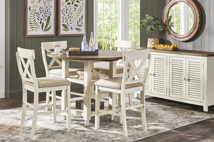 Spring Cottage White 5 Pc Round Counter Height Drop Leaf Dining Room