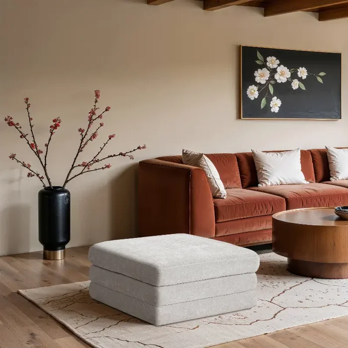 Stellar Cream Chenille Modular Ottoman