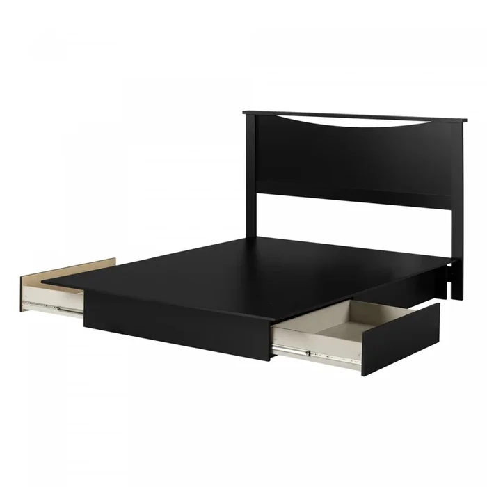 Step One Platform Bed And Headboard Set Pure Black – South Shore Queen Bed