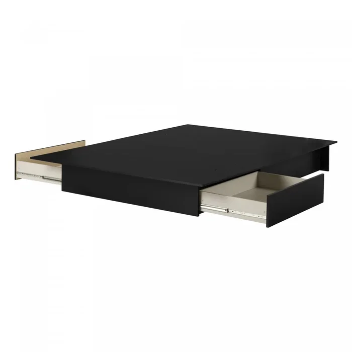 Step One Platform Bed With Drawers – Pure Black | Step One Lit Plateforme Avec Tiroir – Noir Solide