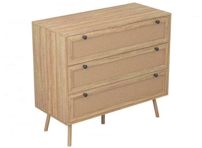 Storage Chest With 3 Drawers – Natural Brown Wood Look | Commode verticale de rangement avec 3 tiroirs – apparence de bois brun naturel