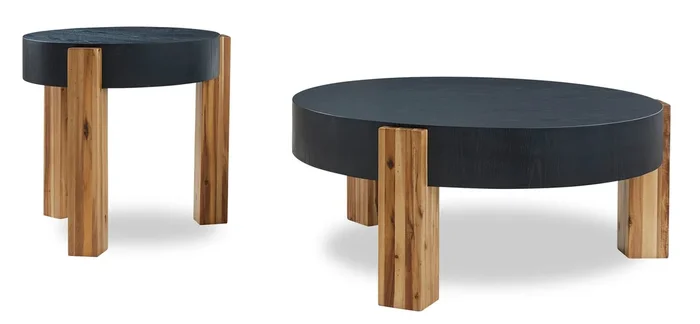 Sutton 42” Modern 2-Pack Round Solid Wood Coffee + End Table – Black | Ensemble de 2 tables rondes modernes Sutton de 42 po en bois massif, table à café et table de bout – noir