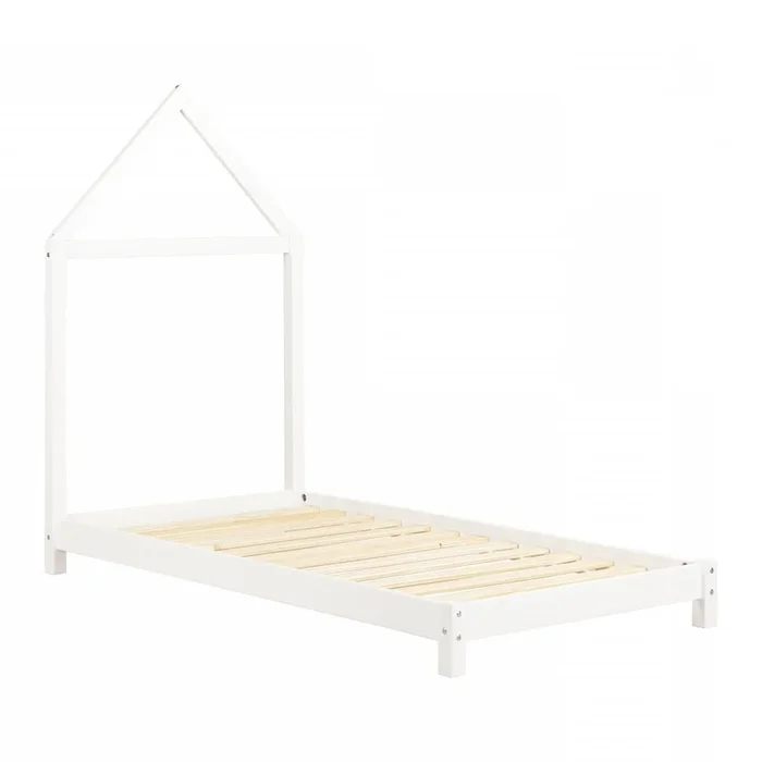 Sweedi Twin Bed With House Frame Headboard – Pure White | Sweedi Lit avec tête de lit maison Simple – Blanc solide | D83G80DO