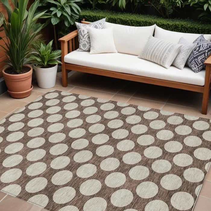 Tabselect Home Line 8′ X 10′ Brown And Beige Polka Dot Washable Indoor Outdoor Area Rug