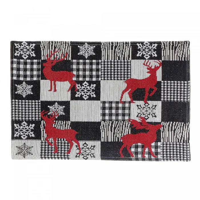 Tapestry Placemat White Buffalo Reindeer|Napperon en tapisserie à point à carreaux blanc avec rennes