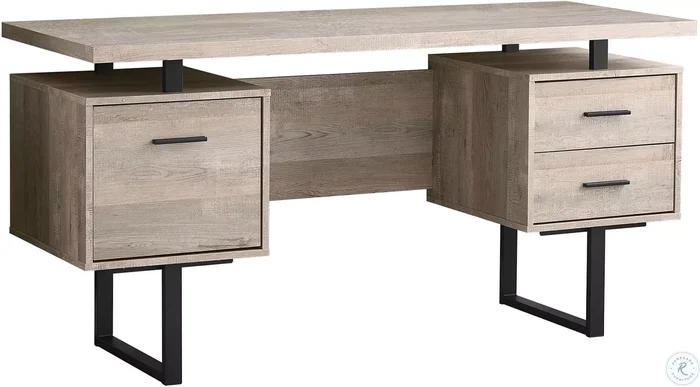 Taupe Wood and Black Metal 60″ Computer Desk