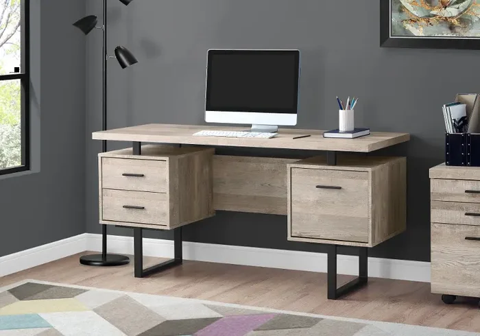 Taupe Wood Grain Look and Metal Computer Desk