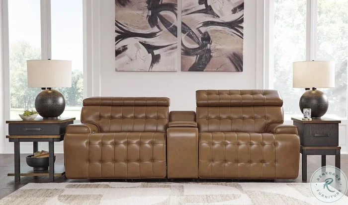 Temmpton Chocolate Leather Modular Console Loveseat