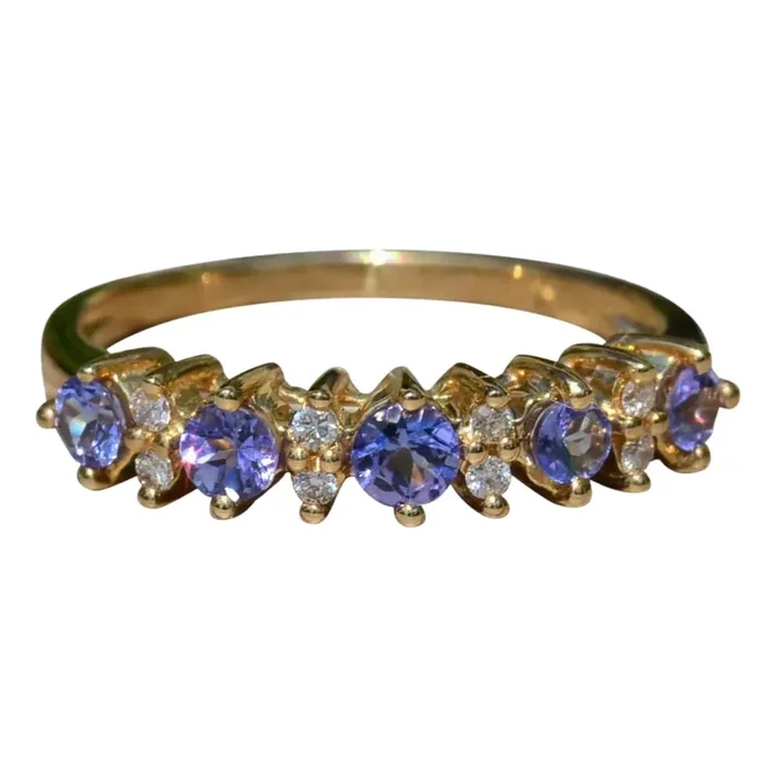 The Adelfa: Ladies 14K Gold Band set with Tanzanite and Diamonds