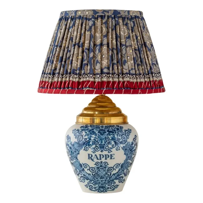 Tichelaar Makkum Delft Blue Tobacco Jar Table Lamp, New Pleated Silk Lampshade