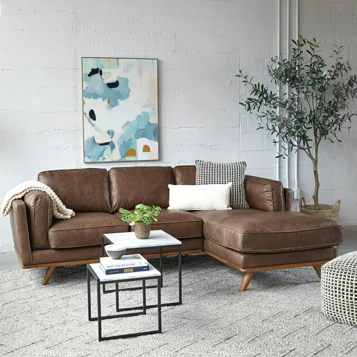 Timber 93″ Leather Right Sectional – Charme Chocolat