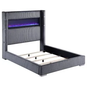 Tisdall Upholstered Cal King Flame Visualizer Bed Grey