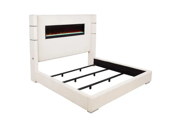 Tisdall Upholstered Eastern King Flame Visualizer Bed Cream
