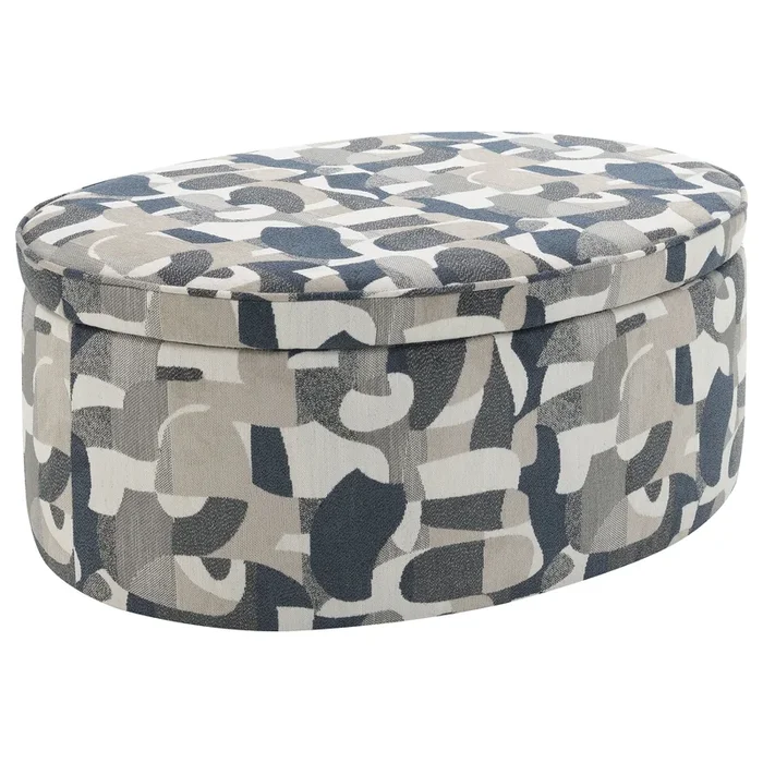 Tomkins – Oval Upholstered Storage Ottoman – Indigo Blue