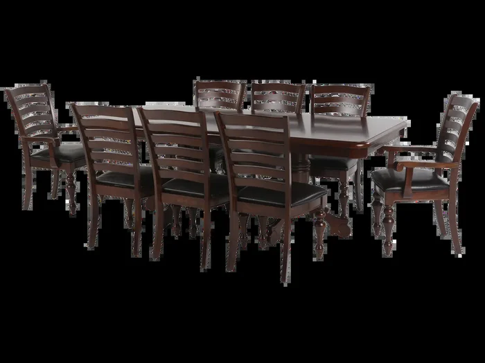 Traditional 9-Piece Dining Room Set with Extendable Table & Ladder Back Chairs